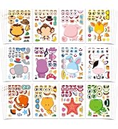 Aowplc 48 Pcs Make-a-Face Sticker Sheets for Kids 12 Animal Designs for Party Favors Crafts Activ...