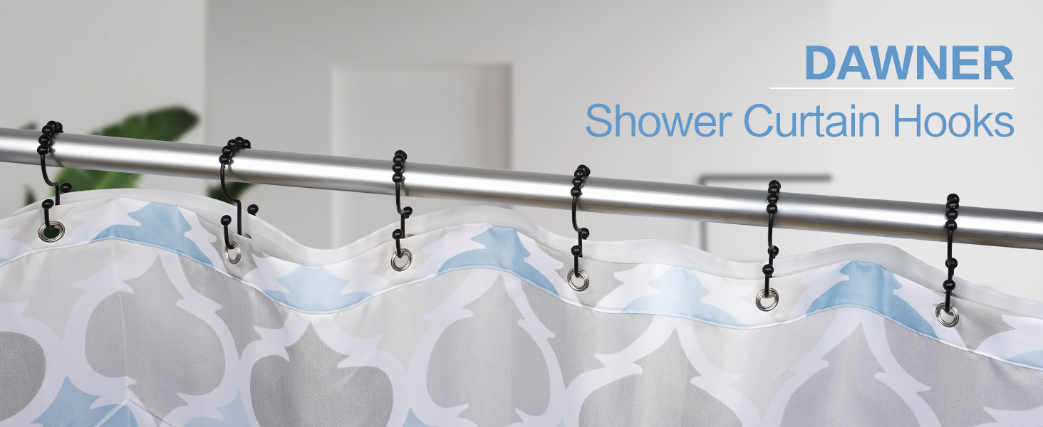 DAWNER matte black shower curtain hooks, shower curtain rings, black shower rings,curtain hooks