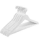 Solid Natural Wooden Coat Hangers, 10 Pack Heavy Duty Smooth Finish Suit Hangers with Non-Slip Pa...