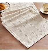 ZeeMart Linen Checked Table Runner, 13x72 Inches Beige, Textured Woven Farmhouse Table Runners 72...
