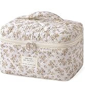 HBselect Large Quilted Makeup Bag, Cute Cotton Travel Cosmetic Bag with Handle,Women's Day Gifts,...