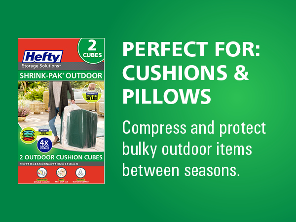 Vacuum storage bags compress cushions and pillows for storage
