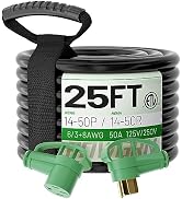 POWGRN 50 Amp RV/EV Extension Cord 25 FT Outdoor with Grip Handle, Flexible Heavy Duty 6/3+8/1 Ga...