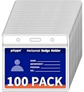 PCKPGON 100 Pack Horizontal ID Badge Holder, Clear Plastic Lanyard Key Card Holders, Work Name Ta...