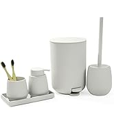 GAHEFY Small Beige White Bathroom Accessories Set with Mini Trash Can 3 Liter/0.8 Gallon,Toothbru...