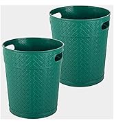 Small Trash Can Plastic Garbage Can Woven Pattern Wastebasket Garbage Container Bin with Handles ...