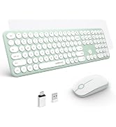 2.4GHz Full Size XTREMTEC Wireless Keyboard and Mouse Combo,Ultra Slim Silent Cute Aesthetic Retr...
