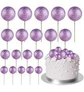 ASTARON 20 Pcs Ball Cake Topper Decorations Mini Balloons Cake Topper Sticks Glitter Purple Balls...