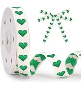 KINGLAKE Green Heart Cotton Ribbon - 5/8 Inch x 10 Yds Stitched Embroidered Hearts Ribbon for Gif...