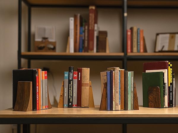 Wooden Bookends for shelves; Wood Book ends