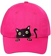 Girls Criss Cross Ponytail Hat Black Cat Baseball Cap Kids Adjustable Cotton Hats Funny Embroider...