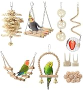 Bird Parrot Toys Swing Hanging,18 Pieces Bird Cage Accessories Toy Perch Ladder Chewing Toys Hamm...