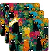 Colorful Cat Mouse Pad Set, Non-Slip Rubber Base, Floral Garden Design, 9.5 x 7.9 Inch Computer D...