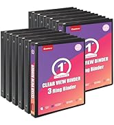Comix Durable 1 Inch 3 Ring Binder with Clear Cover, 1" Round View Binder with 2 Interior Pockets...