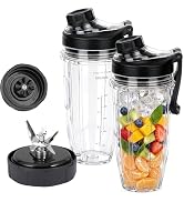 Replacement blender Blade and 24oz cups with New Lids Accessories, Only Compatible with Nutri Nin...