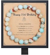 Fmeida Birthday Gifts for Women - Natural Stone Stretch Bracelets for 30th 35th 40th 45th 50th 60...
