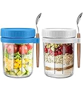 Overnight Oats Containers with lids and spoon-Set of 2 Jars 12 oz Large Capacity Airtight Contain...