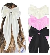 Canitor Hair Bows for Women Silky Satin Hair Ribbon Hair Barrettes Clip Oversized Long Tail Pink ...