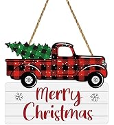 YUNKKIN Christmas Wall Decor Truck Door Decorations Buffalo Plaid Christmas Decorations Wooden Fr...