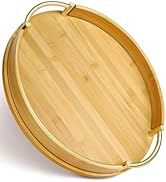 JUPELI 14? Round Bamboo Serving Tray with Handles – Decorative Tray, Breakfast Tray, Coffee Table...