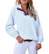 Astylish Womens Striped Blouse V Neck Casual Chic Puff Sleeve Henley Top Fall 2025 Outfits