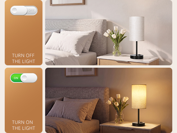 Table Lamps for Bedroom Set of 2 Small Lamp AC Outlet Charging Port