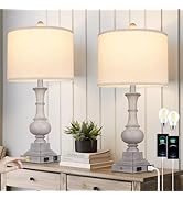 Farmhouse Lamps Set of 2, 26" Vintage Rustic Touch Control Bedside Lamp with USB A+C Ports & AC O...