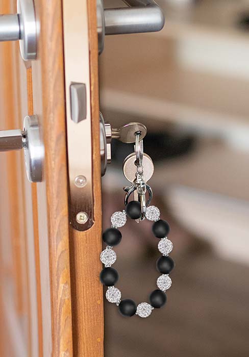 Black Beaded Keychain Wristlet
