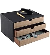XNONE PU Leather Desk Organizer with 3 Drawers,Executive Office Supplies Desktop Filing A4 File C...