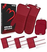 Oven Mitts and Pot Holder Sets with Silicone Grip, 500°F Heat Resistant-6 Pack Dishcloth/Dish Tow...