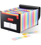 Accordion File Organizer, 24 Pockets Expanding File Folders, Portable Letter A4 Size Filing Box w...