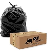 Ox Plastics Trash Can Liners Bags - 60 Gallon Capacity & 3mil Thick Extra Heavy Duty Strength - 5...