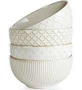 getstar Ceramic Soup Bowls, Cereal Bowl Set of 4 with Assorted Embossment (6.1 inch & 30 oz), Far...