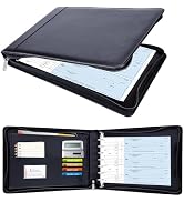 Antner Zippered 7 Ring Business Check Binder Portfolio for 3-Up Business Size Checks, PU Leather ...