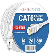 CENTROPOWER Cat 6 Ethernet Cable 100 ft, Solid High-Speed Internet LAN Network Copper Cord Outdoo...