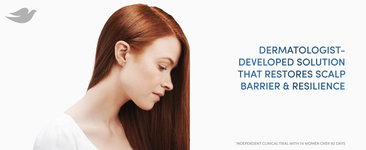 Image of a woman with healthy & thick red hair next to text about restoring scalp barrier.
