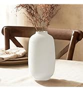 Kayolin White Ceramic Vase, Textured Rustic Farmhouse Decorative Vase for Centerpieces, 10.8" Off...