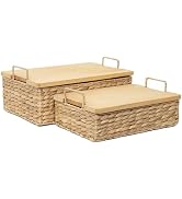 Handmade Water Hyacinth Woven Storage Basket with Lid, Multi - Functional Wicker Organizing Baske...