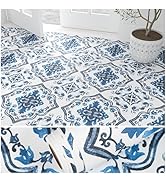 VEELIKE Blue Mediterranean Peel and Stick Vinyl Flooring Roll Waterproof Blue and White Moroccan ...