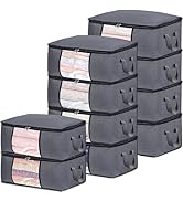 BiCINE 10 Pack Clothes Storage Bags with Zipper, 45L Foldable Blanket Storage Box with Clear Wind...