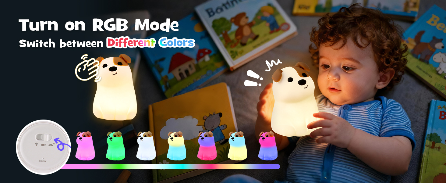 Squishy Puppy Dog Night Light with RGB Mode 3 Brightness