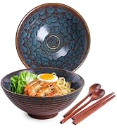 HOKELER Ceramic Japanese Ramen Bowl Set, 2 Sets Asian Pho Udon Soup Noodle Bowls with Spoons and ...
