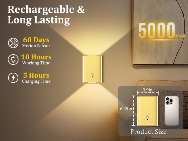 5000mAh Rechargeable motion sensor wall lights