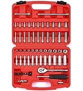 MIXPOWER 62-Piece 1/4-Inch Dr. Master Socket Set with Ratchets,Universal Joint, Extensions with 1...