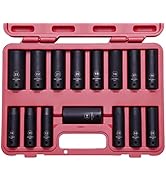 15 Piece MECHMAX Impact Socket Set 1/2 Inch Drive Deep Metric Sizes, 10-24 mm 6 Point Chrome Vana...