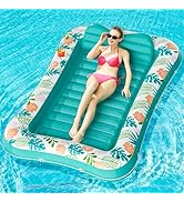 Inflatable Tanning Pool Lounger Float, Stonful 75" x 51" Pool Floats Adult with Pillow & Cup Hold...