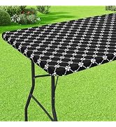 misaya Rectangle Vinyl Table Cloth, Elastic Fitted Tablecloth with Flannel Backing, Waterproof Pl...