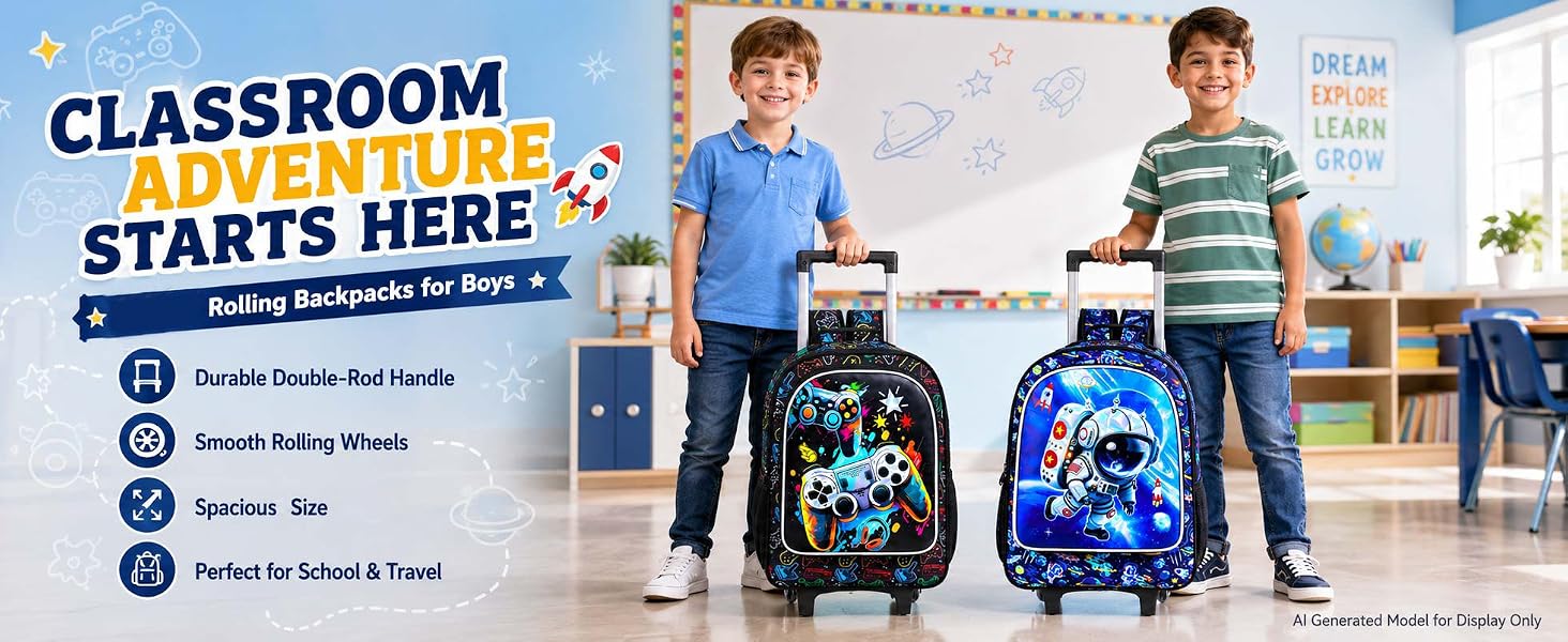 boys rolling backpack