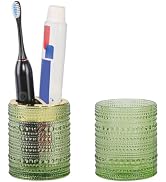 Tonxus Green Toothbrush Holders, 2pcs Glass Toothbrush Holder Set, 10oz Bathroom Tumbler Cup, Gol...