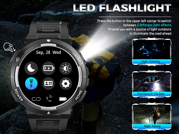 Military Smart Watch for Men Flashlight Tactical Smartwatch Fitness Watch 3ATM Waterproof